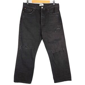 AGOLDE Los Angeles 90s Crop Black Distressed Denim Jeans Women's 32 (Fits 35)
